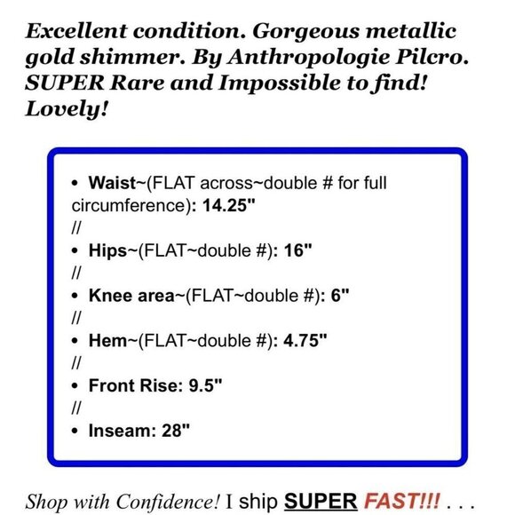 Pilcro Anthropologie Sz 26 High Rise Dark Blue Denim Gold Shimmer Legging Jeans - Picture 3 of 12